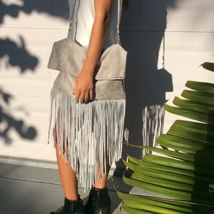 Grey Suede Fringe Bag