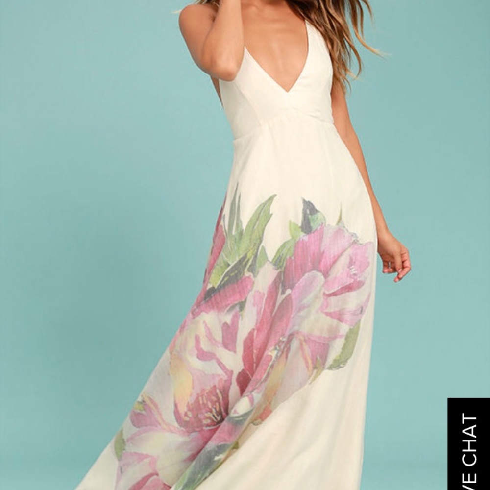 Lulu's Zen Garden Cream Floral Maxi Dress