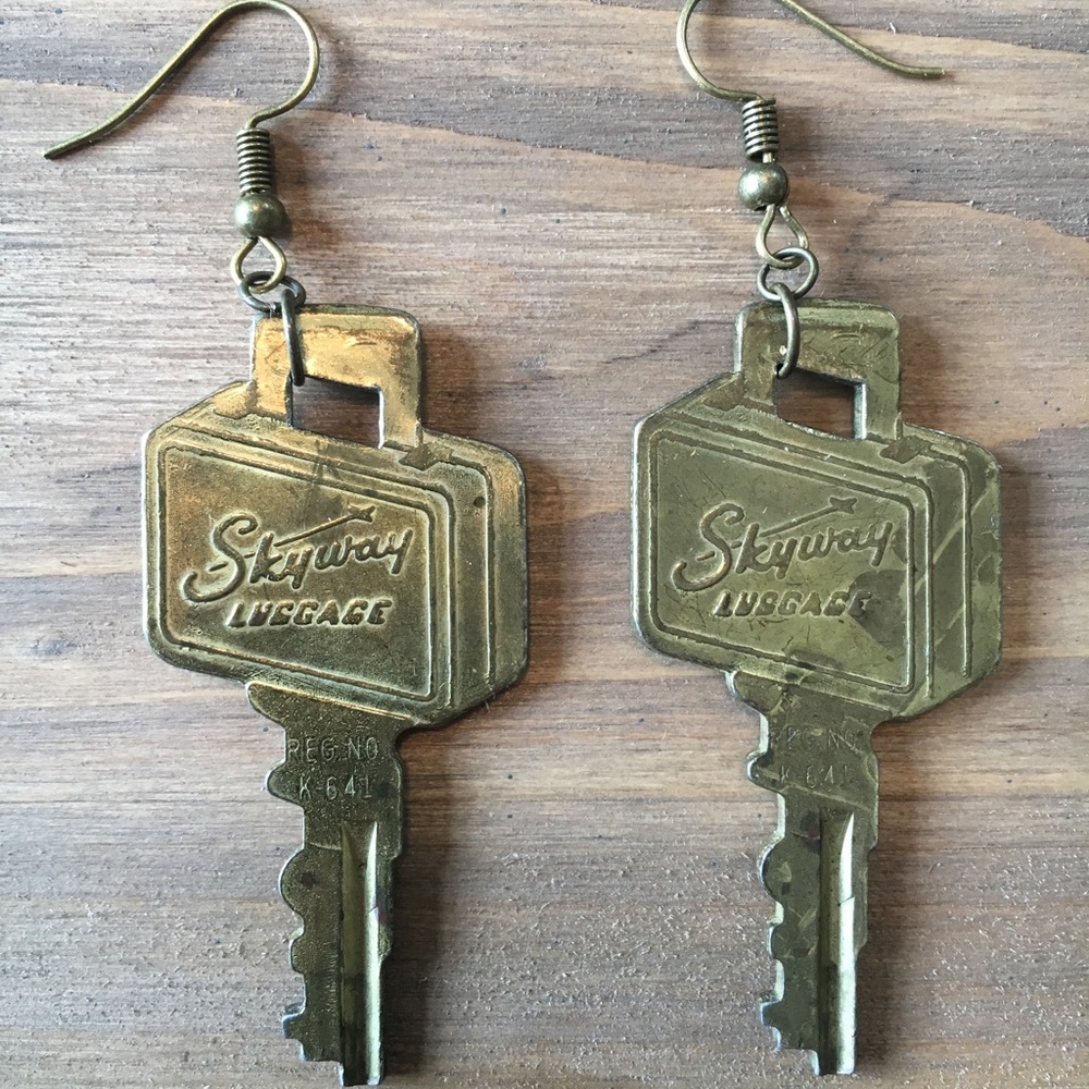 Large Vintage Key Earrings, Skyway Luggage