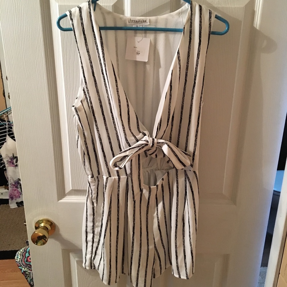 White and black striped romper