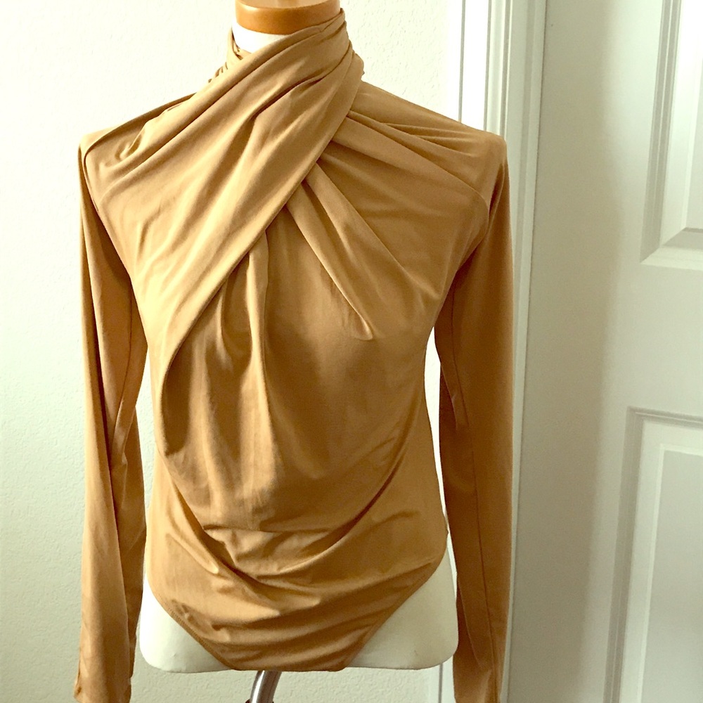 Charlotte Russe gold high neck bodysuit, size L