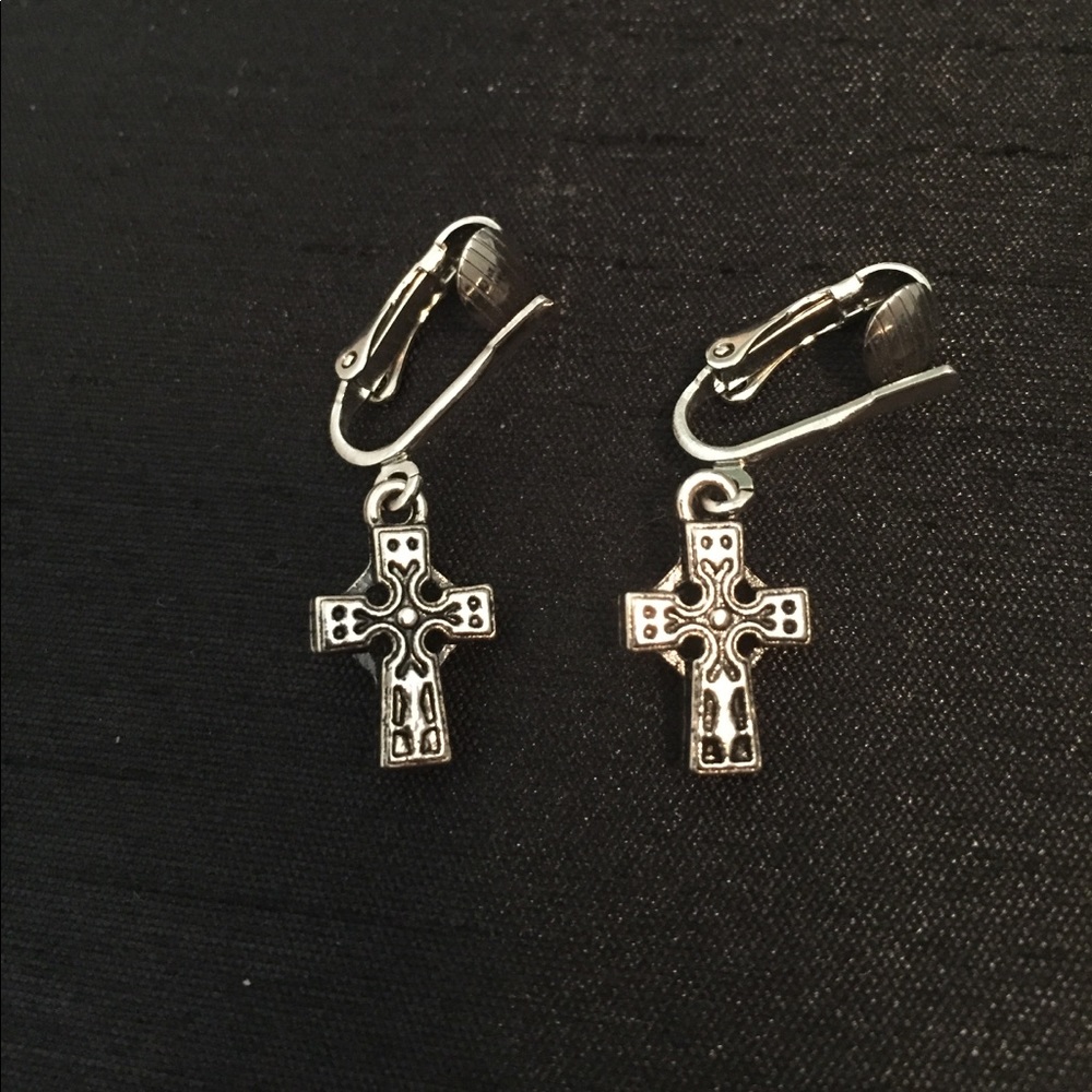 Cross clip on earrings