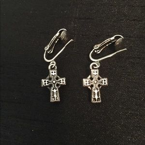 Cross clip on earrings