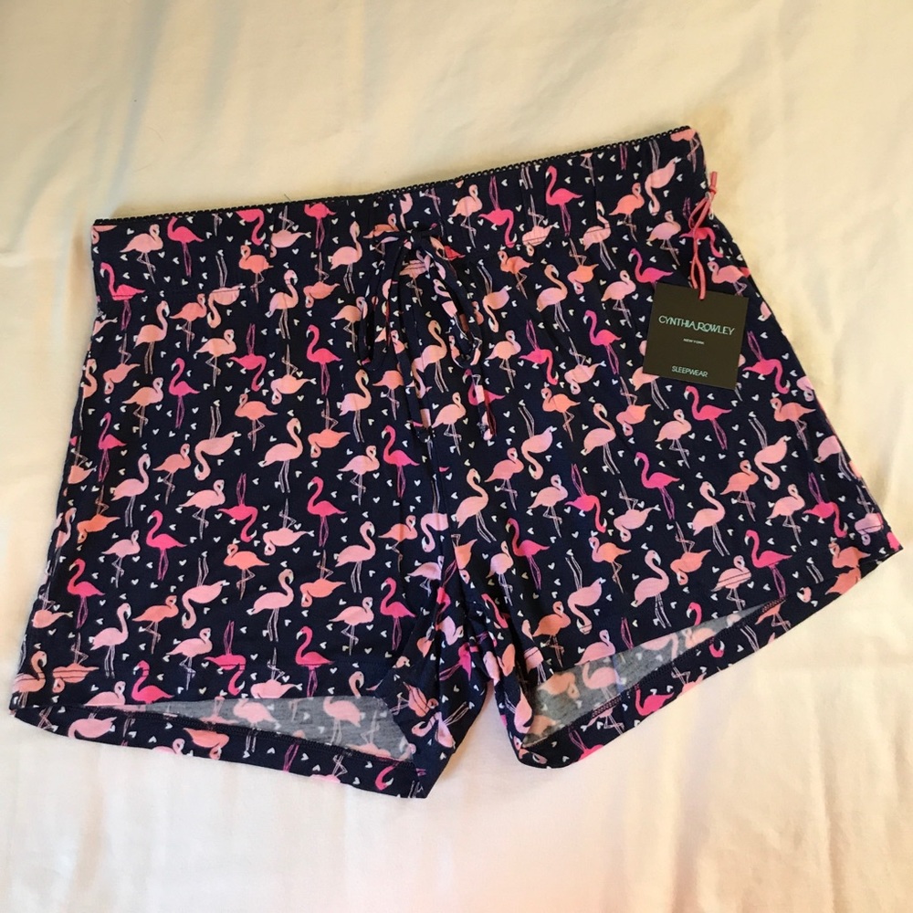 Cynthia Rowley pink flamingo and navy sleep shorts