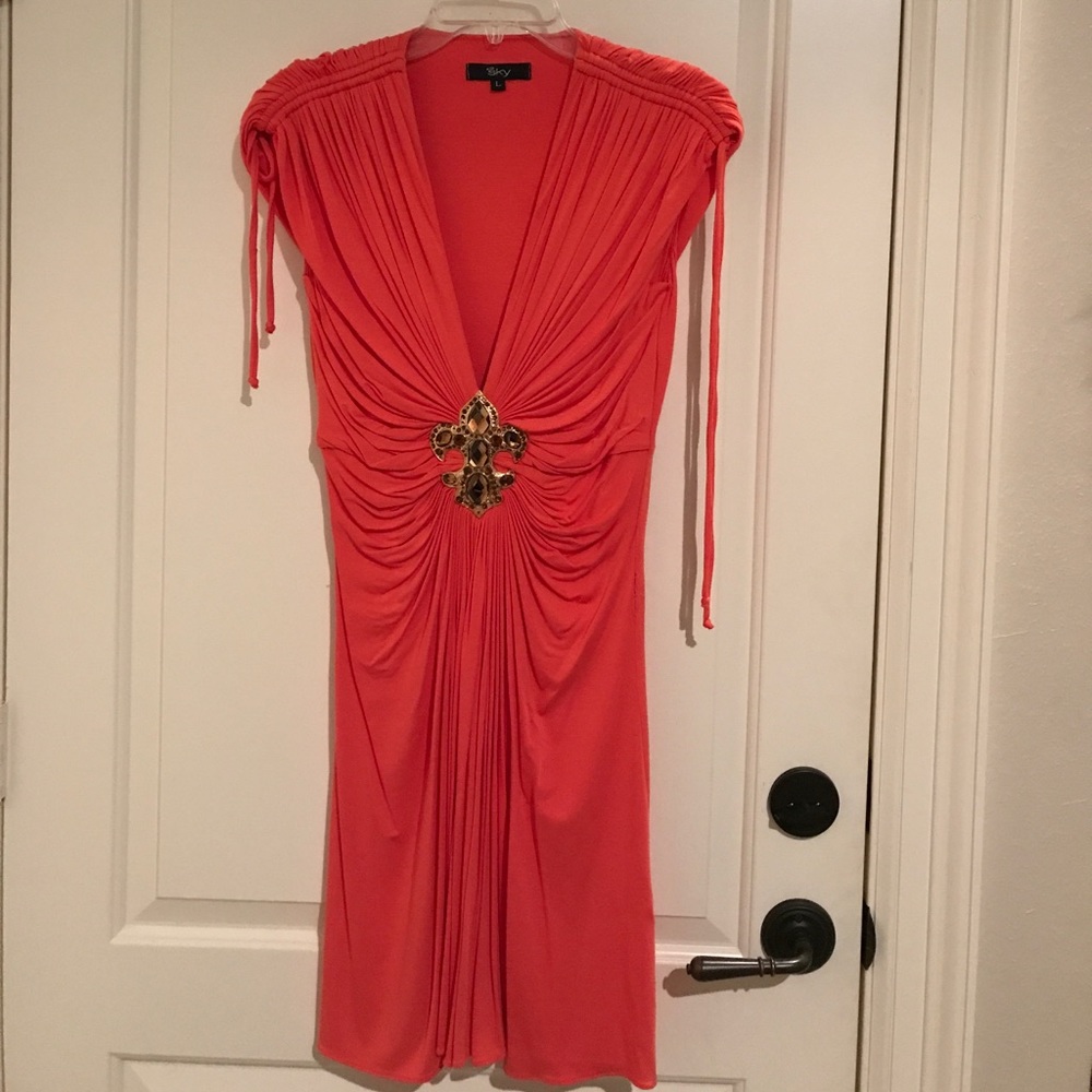 Sky orange Fleur de Lis jeweled dress sexy!