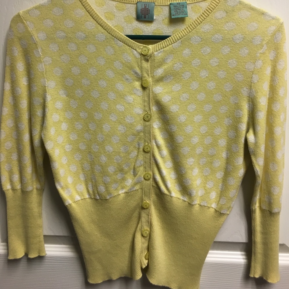 Anthropologie yellow polka dot sweater sz xs