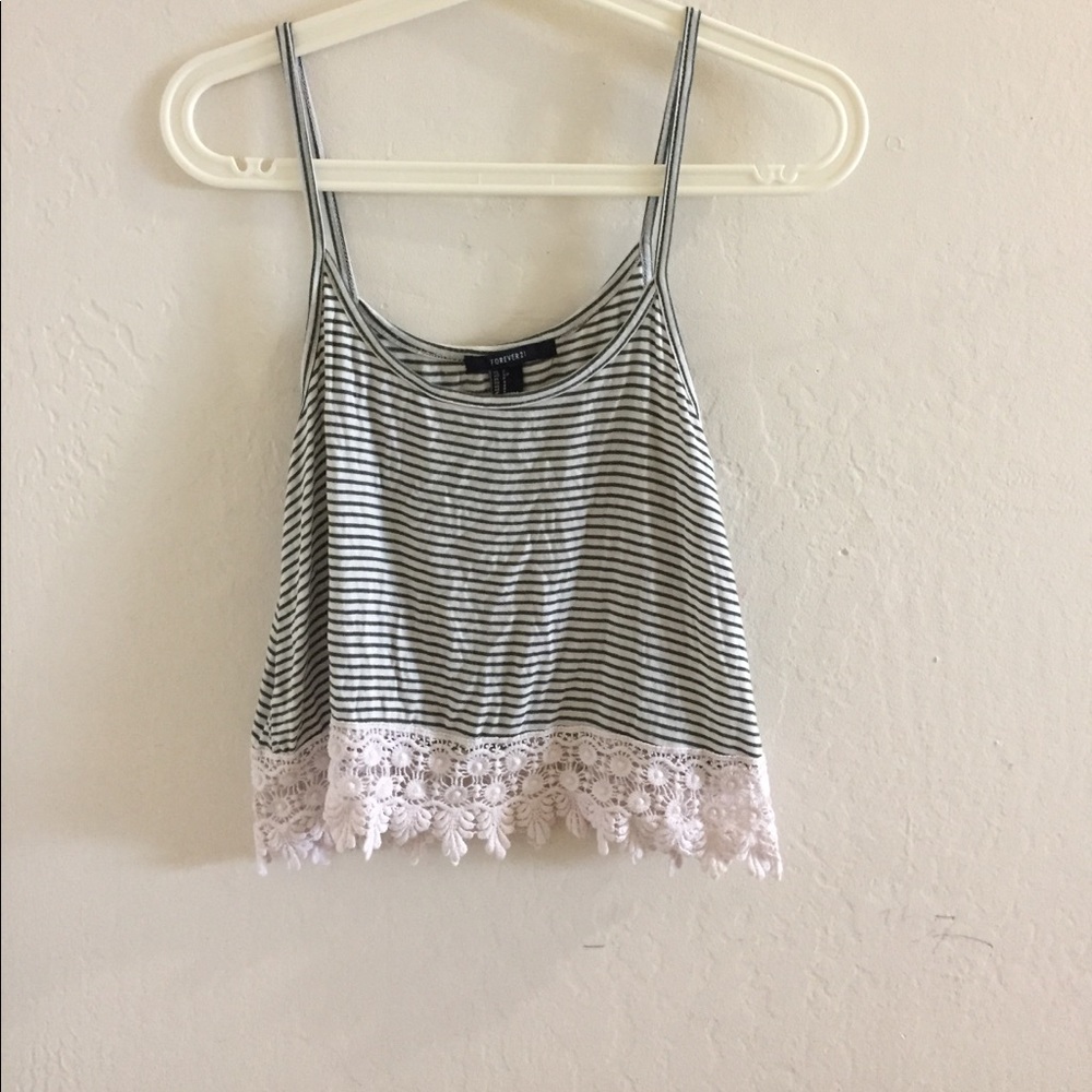 Stripped tank w crochet on the bottem