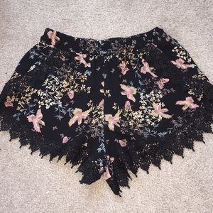 Black Floral Shorts
