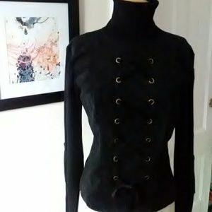 Leather and Knit Corset Turtleneck