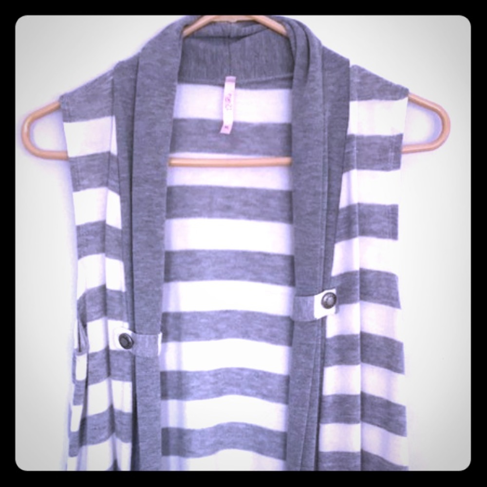 Gray and White Striped Sweater Vest