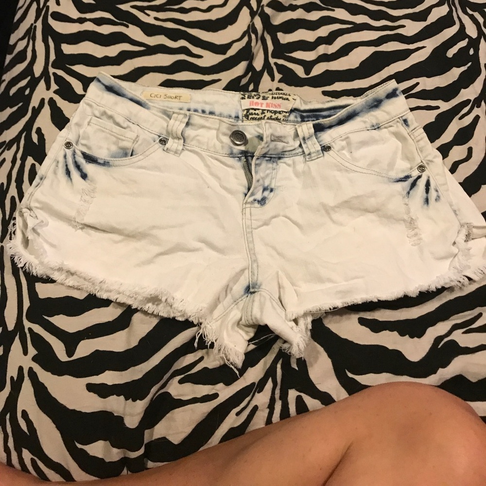 Acid wash jean shorts.