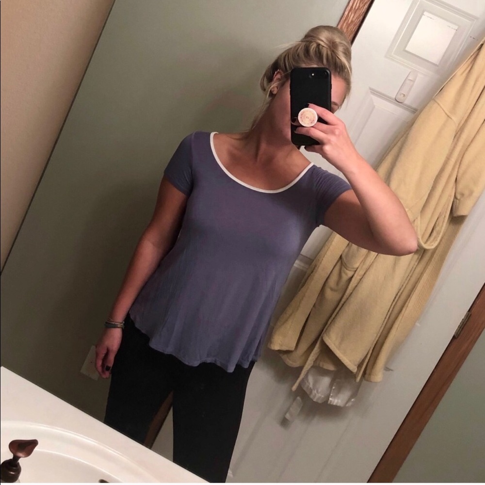 blue cut-out t-shirt