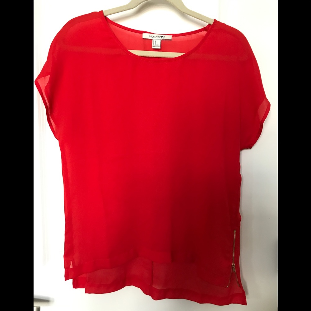 Red sheer blouse