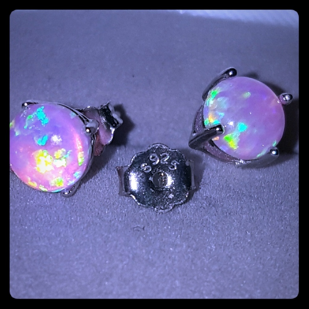 Silver Pink Opal Earrings