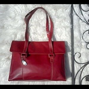 Tignanello Cherry Red Leather Tote Brief Case Laptop Computer Shoulder Bag Purse