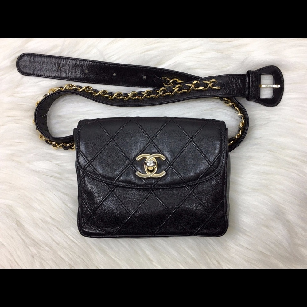 CHANEL Black Lambskin Quilted Bum Bag (Waist Bag)