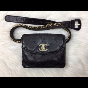 CHANEL Black Lambskin Quilted Bum Bag (Waist Bag)