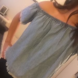 💙 Chambray Off The Shoulder Top