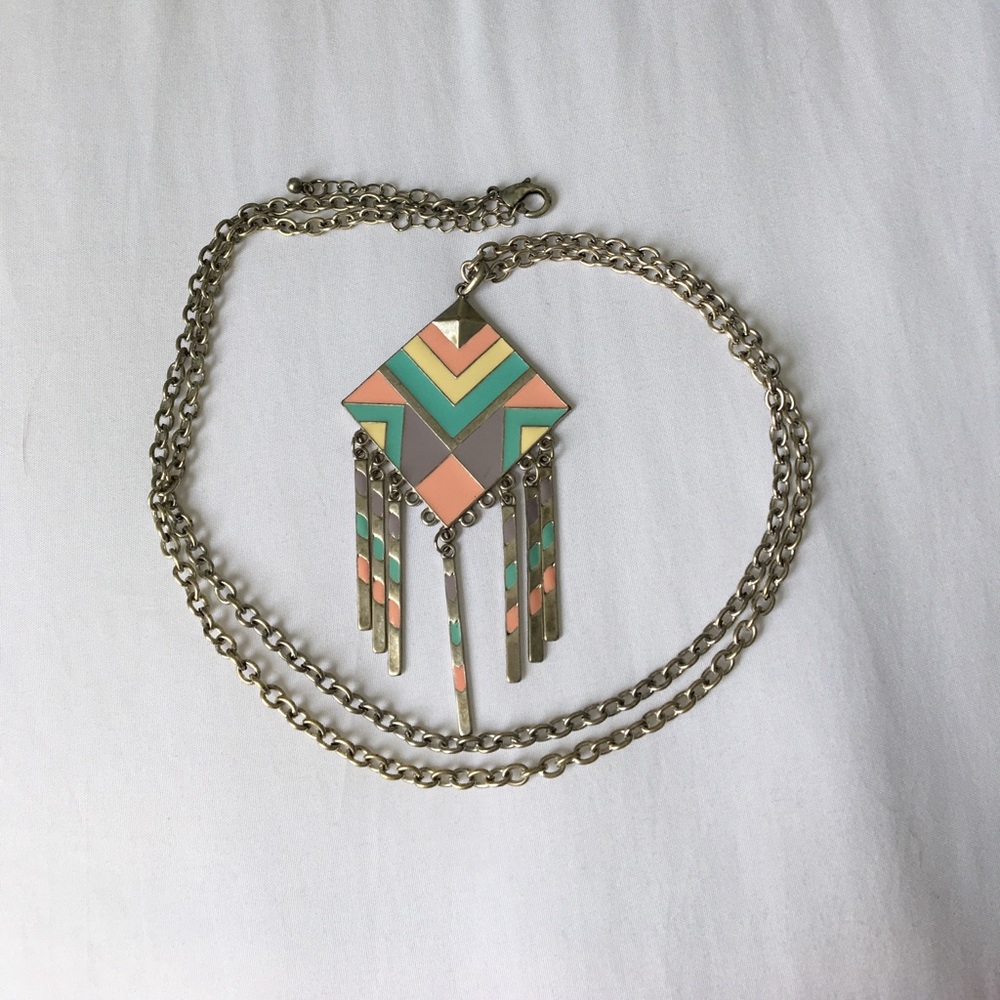 Long Aztec Pendant Necklace