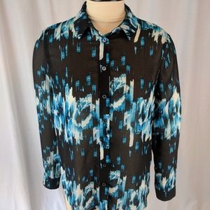 Derek Lam Women's Black/Blue Sheer Button Down L/S