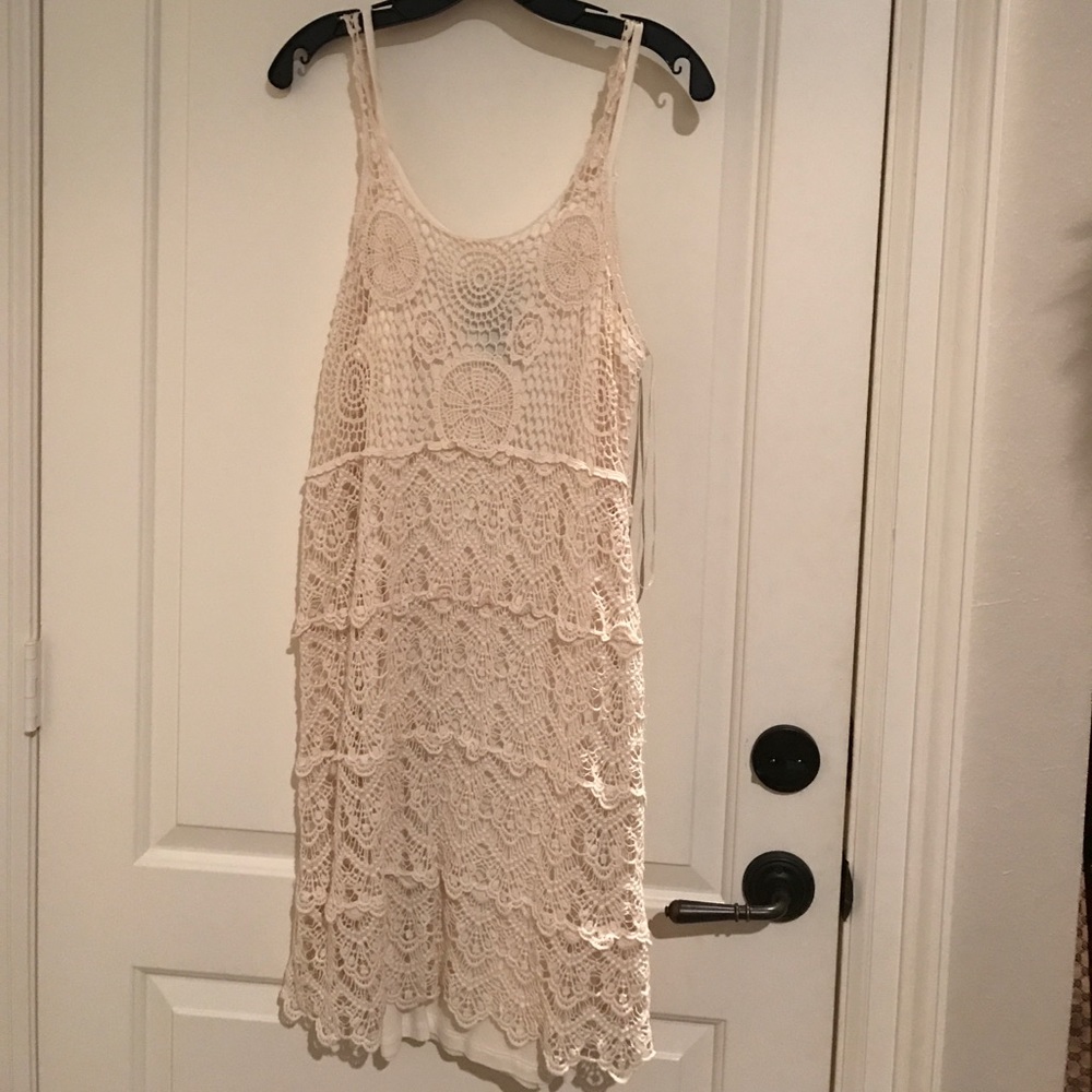 Cream Crochet tank Dress with liner INC size L