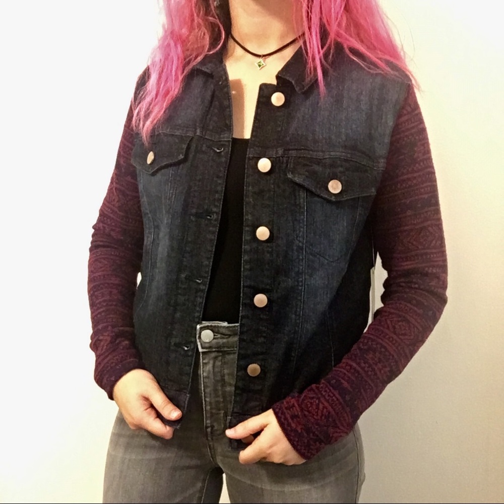 Tinseltown knit-sleeved denim jacket