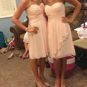 David’s Bridal short blush bridesmaid dress
