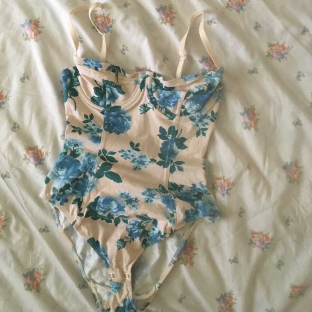 Blue flora underwire bodysuit