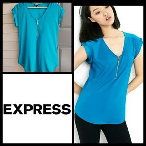 Express Silky Zipper Teal Blouse