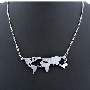 Silver world map necklace - perfect for travelers!
