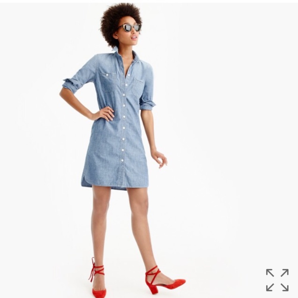 Long-sleeve chambray shirtdress