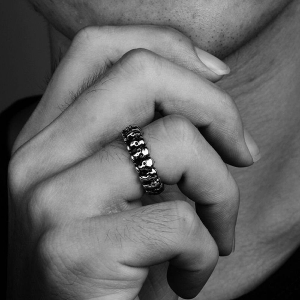 SKULL Biker Men Black Punk Stainless Steel Ring