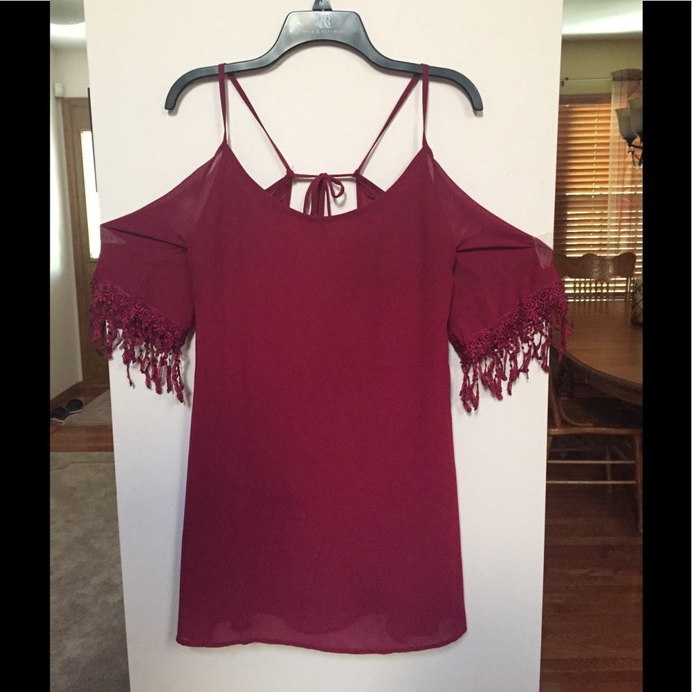Red quarter sleeve fringe dress