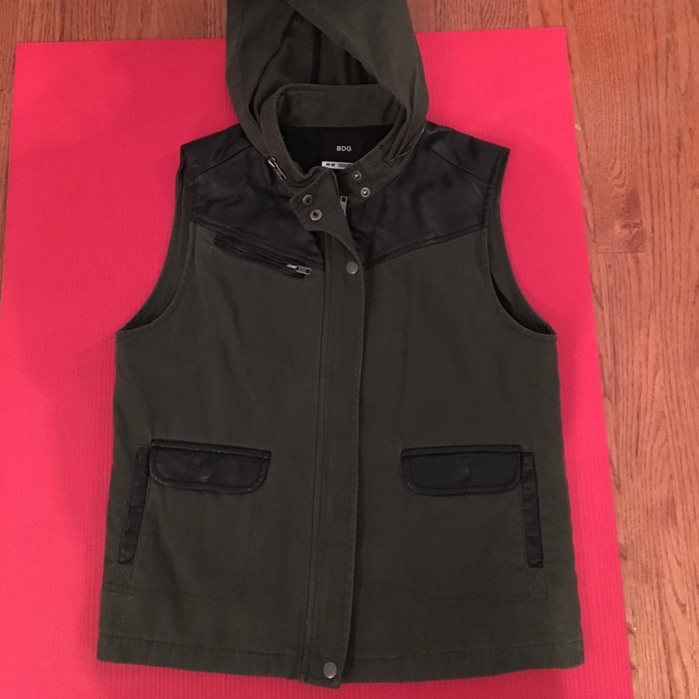 army green/black leather vest