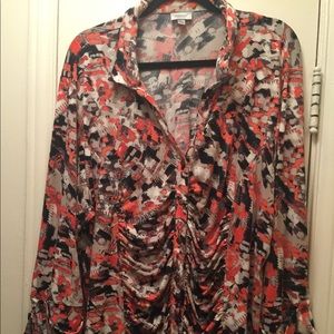 Blouse with coral, black and beige