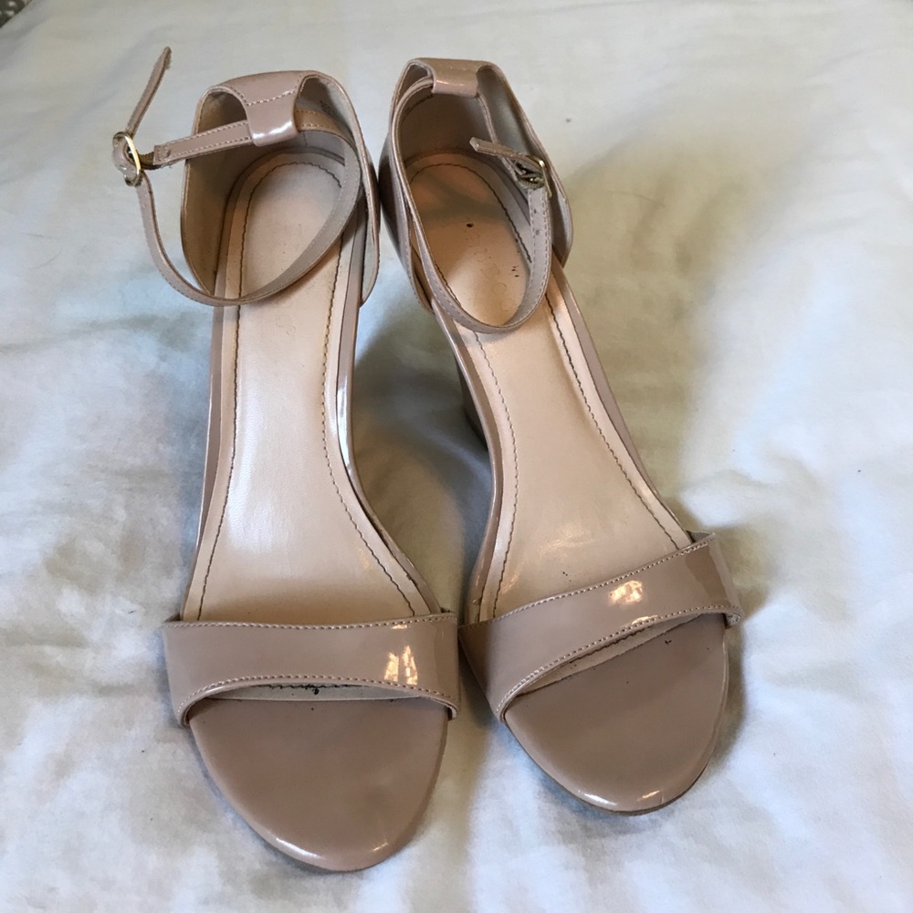Nude Bamboo Wedges with Ankle Strap