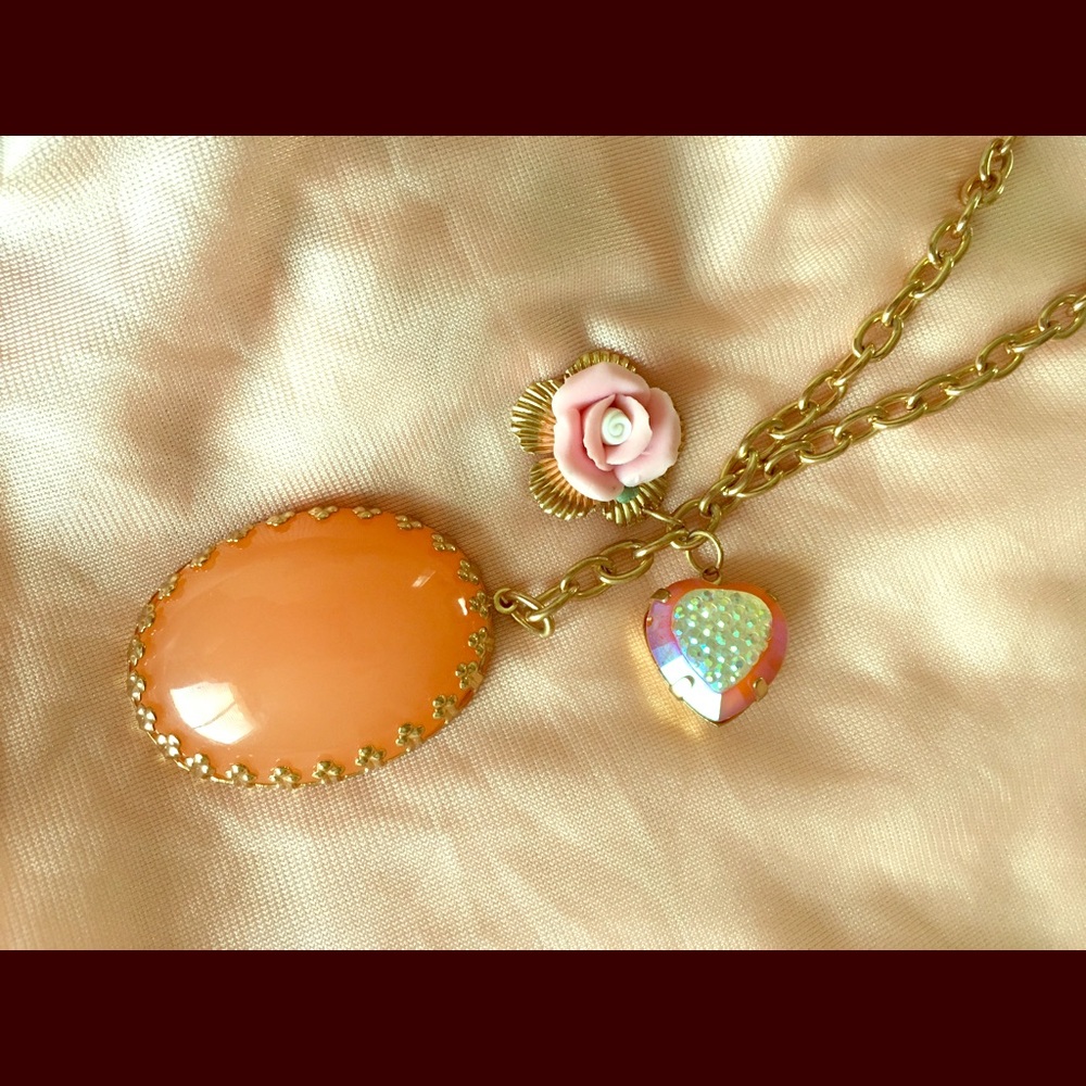 Vintage Inspired Gold Dusty Pink Long Necklace