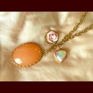 Vintage Inspired Gold Dusty Pink Long Necklace