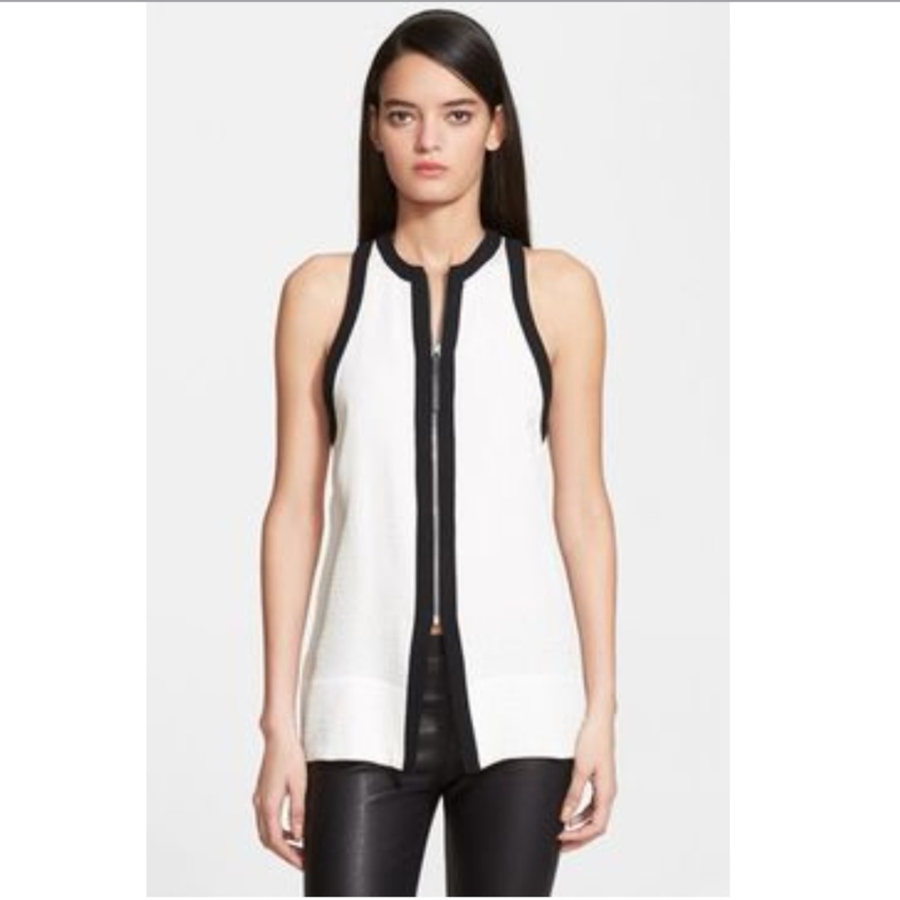 Helmut Lang $320 MODERN Zipper White Black Top NWT - Picture 2 of 8