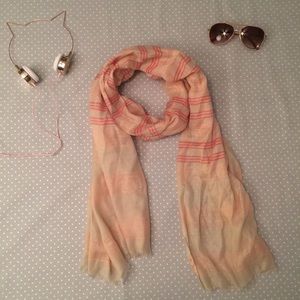 Silk pink striped scarf Lucky Brand w/ raw hem