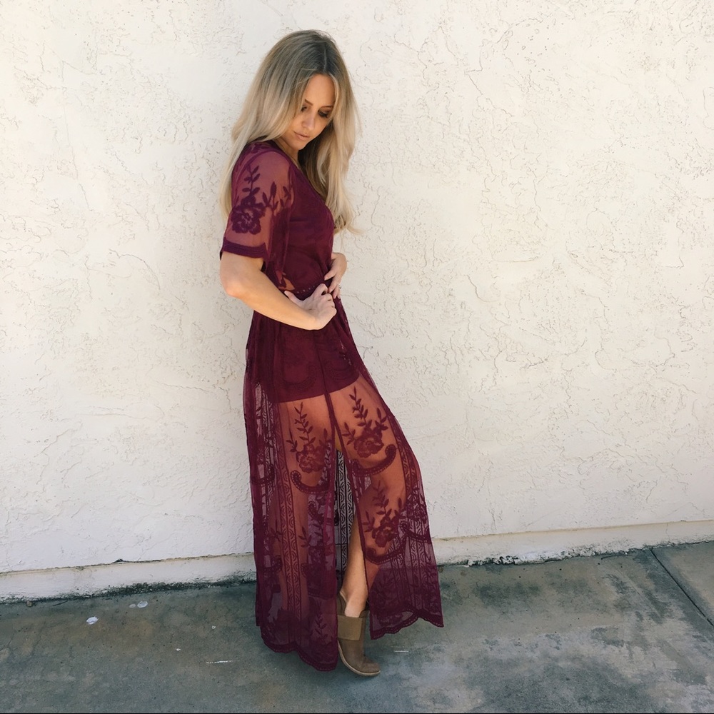 RESTOCKED | Honey Punch Lace Maxi Dress in Wine - Picture 3 of 4