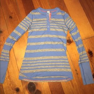 IVIVVA Striped Blue and Grey Half Button Up Shirt