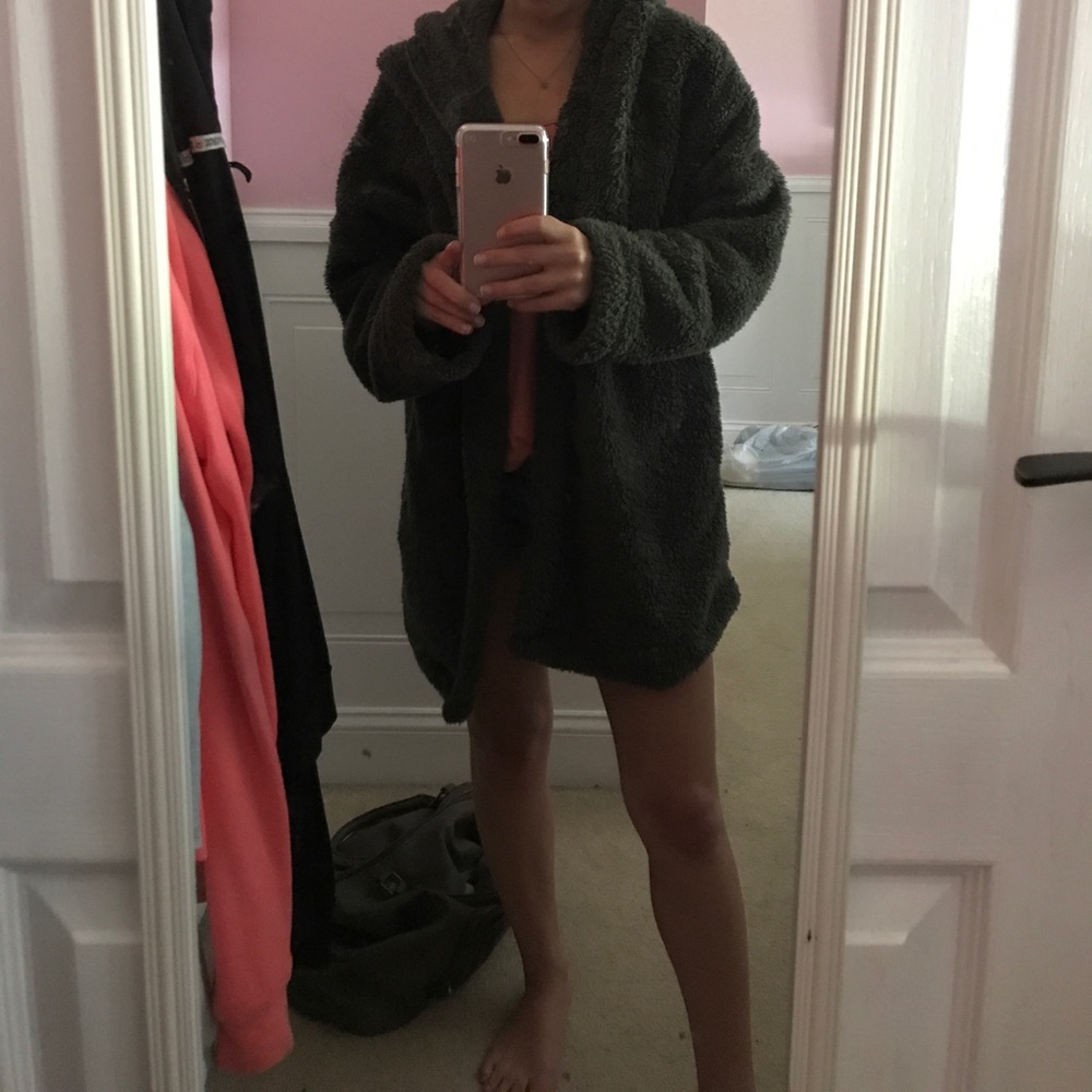 Hooded Fuzzy Green Cardigan