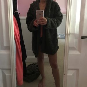 Hooded Fuzzy Green Cardigan