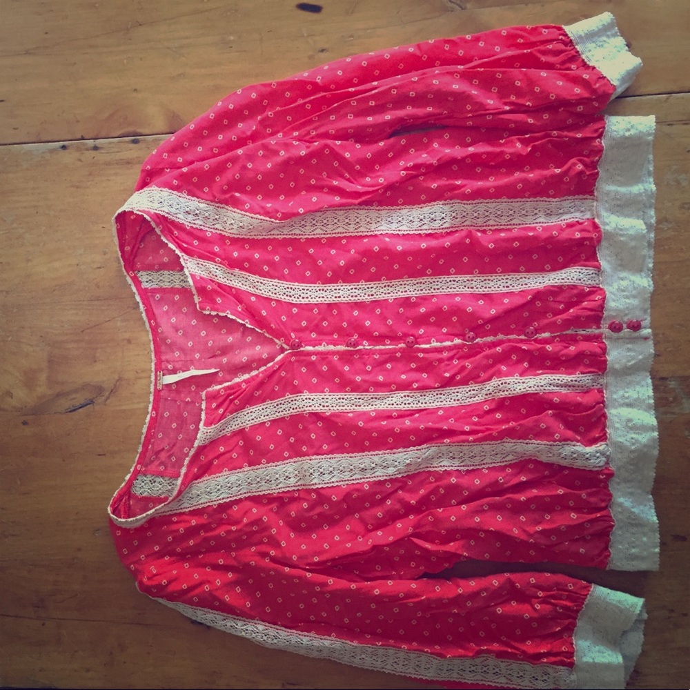 Free People Coral and lace crop top