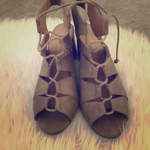 Beige tie up sandals