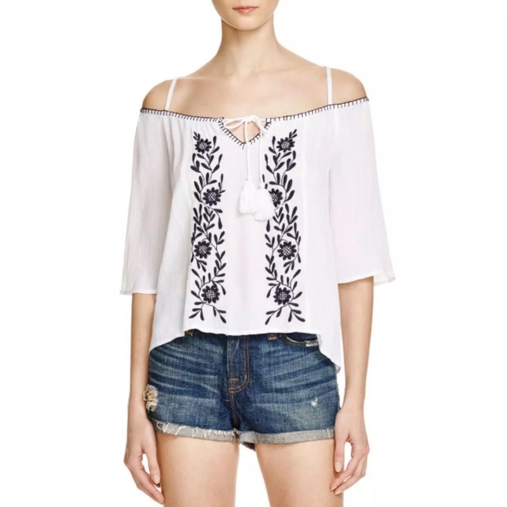 Band of Gypsies cold shoulder crinkle embroidered