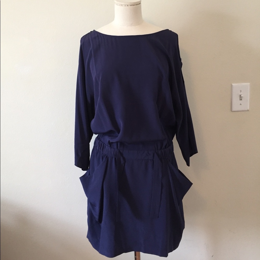 Navy blue dress with long sleeves