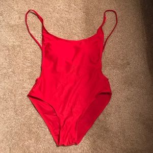One piece red bathing suit