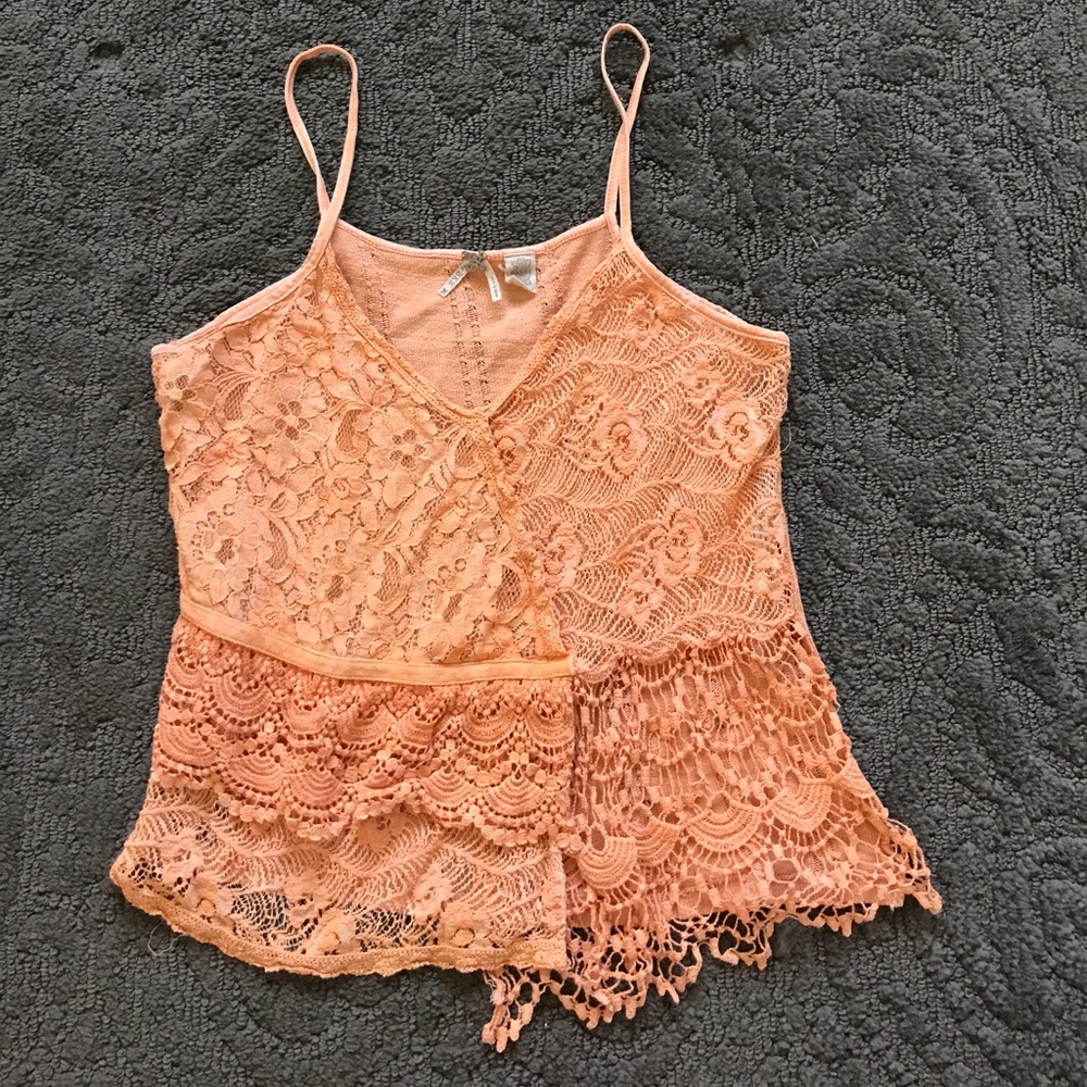 Orange lace and crochet top